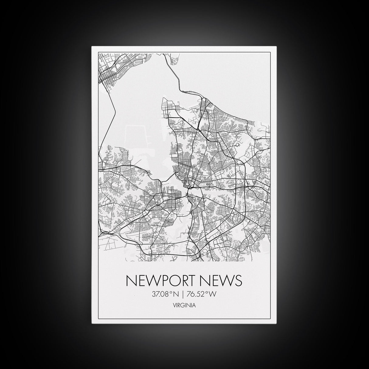 Newport News Street Map, Virginia Map, City Map Art, Modern Art, Wall Art, Canvas Print, Home Wall Décor, Girl Graduation Gift, Travel Art