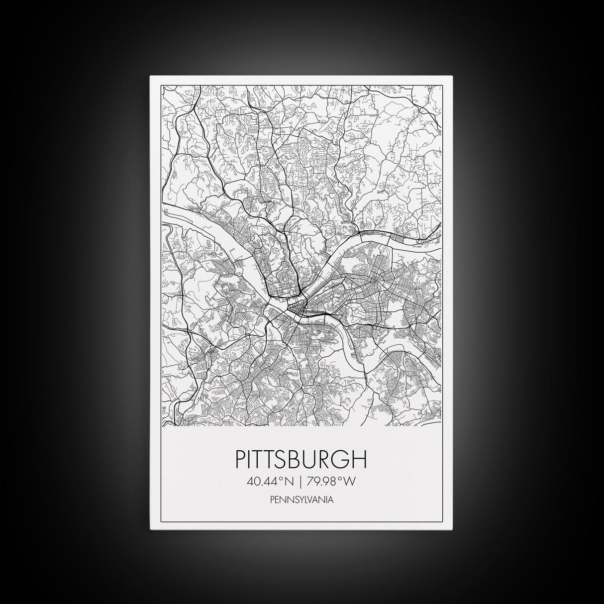 Pittsburgh Street Map, Pennsylvania Map, City Map Art, Minimalist Art, Wall Art, Canvas Print, Living Room Art, Birthday Gift, Travel Décor