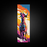 Vibrant Bull Art Framed Canvas Print Colorful Southwest Wall Art, Blotter Art, Chicano Art, Moody Art, Gift Idea, Above Sofa Art