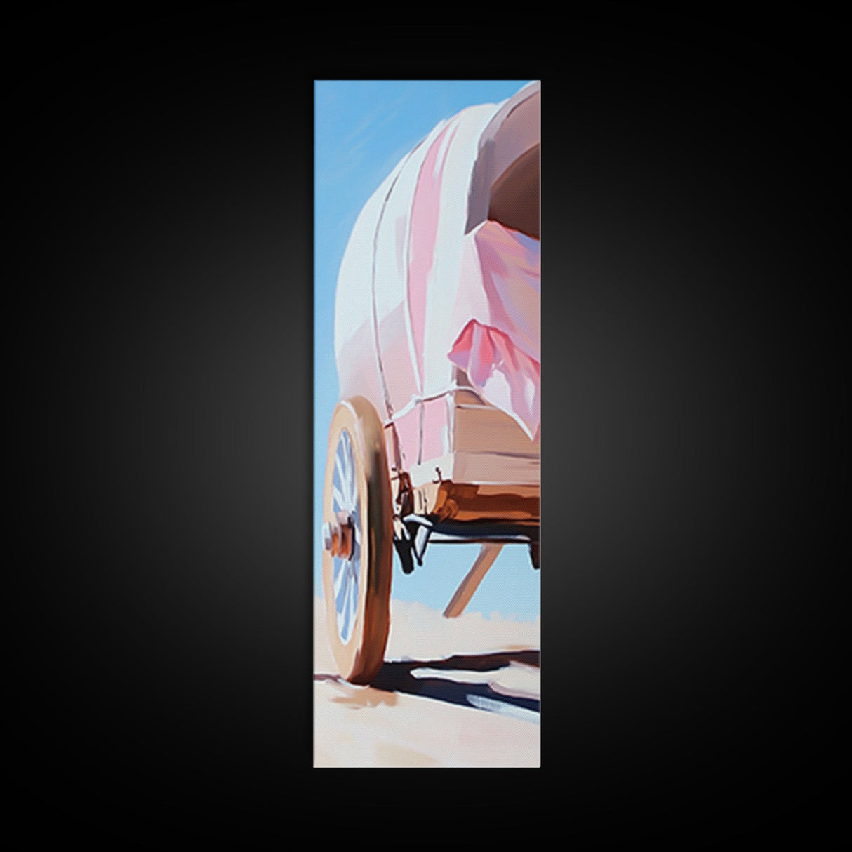 Covered Wagon Closeup Framed Canvas Print Rustic Decor Farmhouse Art Minimalist Painting Southwest Wall Art