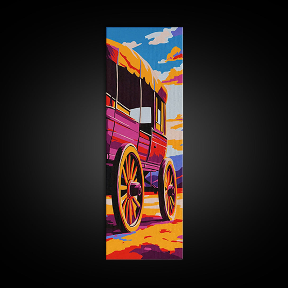 Vibrant Wagon Scene Canvas Print Southwest Wall Art Rustic Decor Living Room Art Western Landscape Painting Extra Wide Art