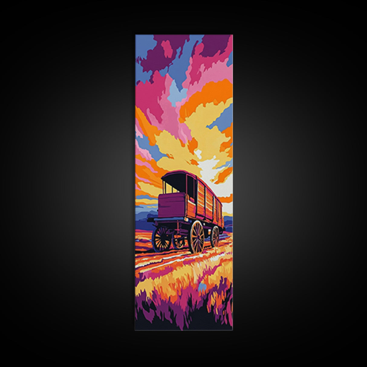 Bold Colorful Wagon Framed Canvas Print Rustic Wall Art Southwest Art Above Sofa Art Farmhouse Decor Moody Art