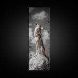 Howling Coyote on Rock Framed Canvas Print | Rustic Western Wall Art | Wildlife Painting | Moody Art | Farmhouse Decor | Gift Idea