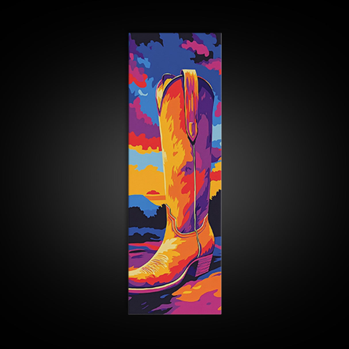 outhwest Cowboy Boot Art Framed Canvas Print, Rustic Wall Art, Pink Orange Wall Art, Whimsical Art, Coastal Cowgirl Wall Art