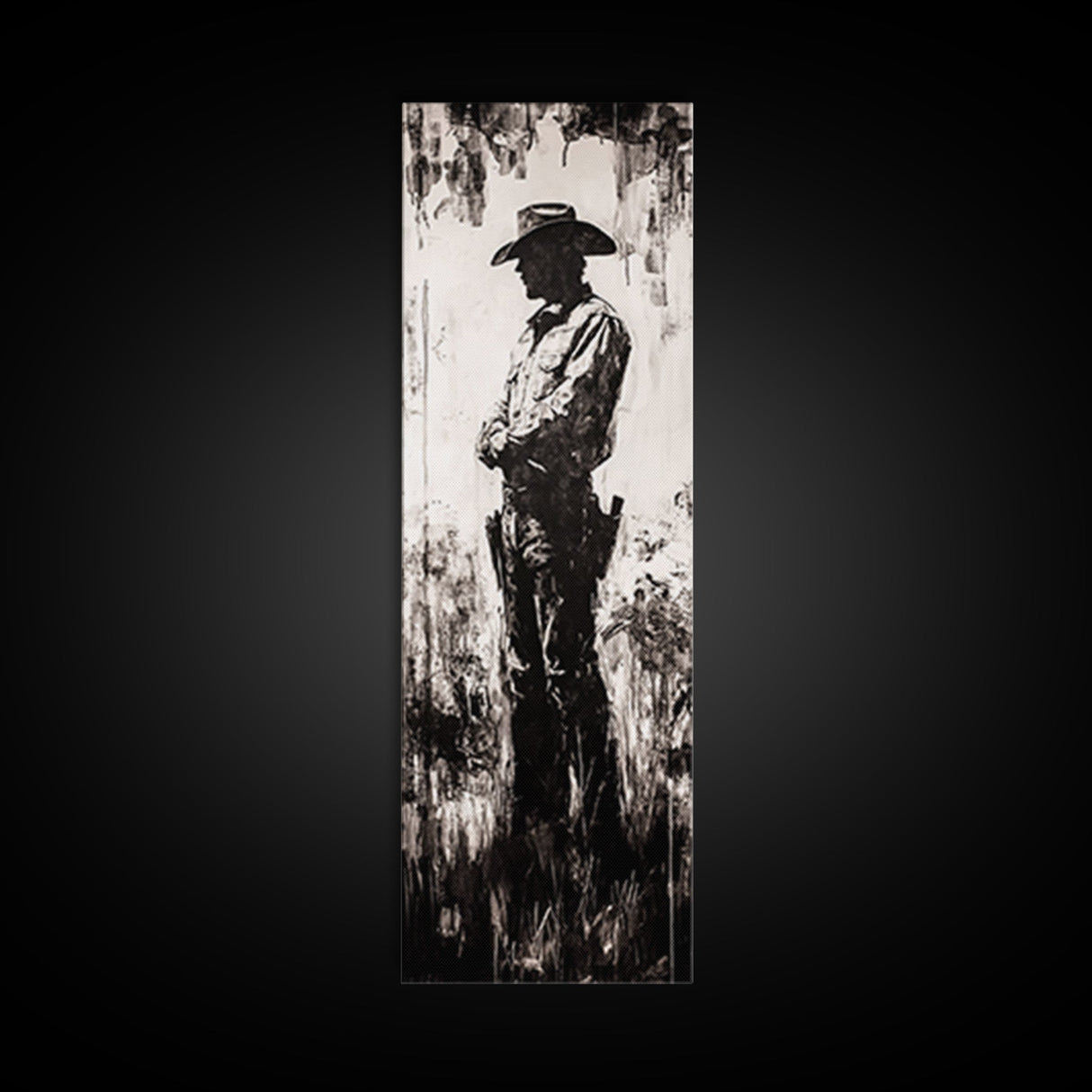 Black and White Cowboy Art Framed Canvas Print, Rustic Wall Art, Moody Art, Southwest Wall Art, Vintage Horse Art, Tall Narrow Art