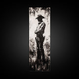 Black and White Cowboy Art Framed Canvas Print, Rustic Wall Art, Moody Art, Southwest Wall Art, Vintage Horse Art, Tall Narrow Art