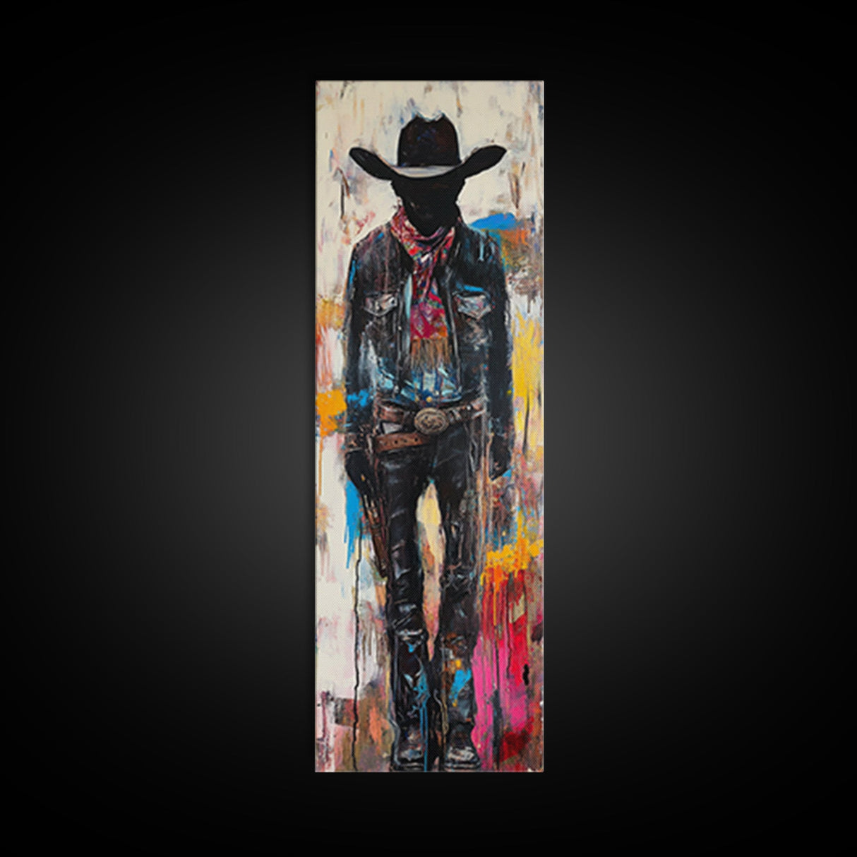Mysterious Cowboy Art Framed Canvas Print, Southwest Wall Art, Moody Art, Rustic Wall Art, Dark Romance Painting, Extra Wide Art