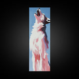 Majestic White Wolf Canvas Print moody art, minimalist art, vertical wall art, wabi sabi art, extra wide art, panoramic art, rustic wall art, wildlife painting, bedroom art, therapy art
