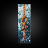 Nautical Rope Knot Painting Framed Canvas Print, Coastal Wall Art, Nautical Decor, Maritime Wall Art, Surf Wall Art, Ocean Art, Extra Wide Art, Rustic Wall Art, Moody Art, Above Couch Art, Gift Idea, Original Painting, Panoramic Art