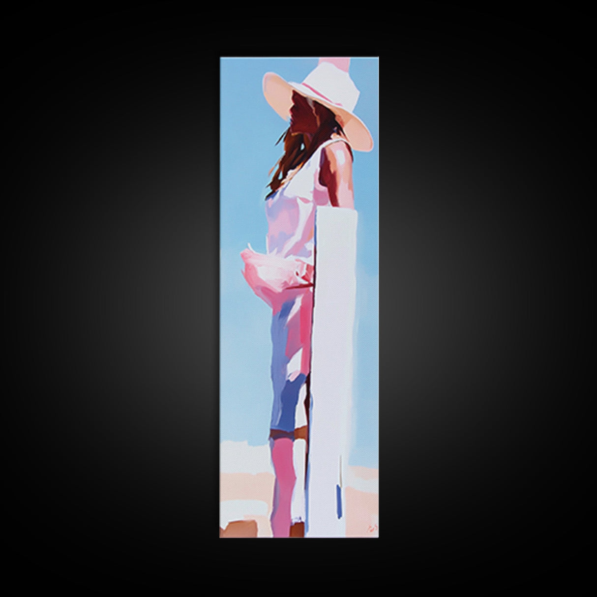 Western Cowgirl Painting Canvas Print, Black Cowgirl Painting, Coastal Cowgirl Wall Art, Tall Narrow Art, Light Pink Wall Art, Moody Art, Minimalist Art, Rustic Art, Vertical Wall Art, Farmhouse Art, Pink Orange Wall Art, Gift Idea