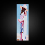 Western Cowgirl Painting Canvas Print, Black Cowgirl Painting, Coastal Cowgirl Wall Art, Tall Narrow Art, Light Pink Wall Art, Moody Art, Minimalist Art, Rustic Art, Vertical Wall Art, Farmhouse Art, Pink Orange Wall Art, Gift Idea