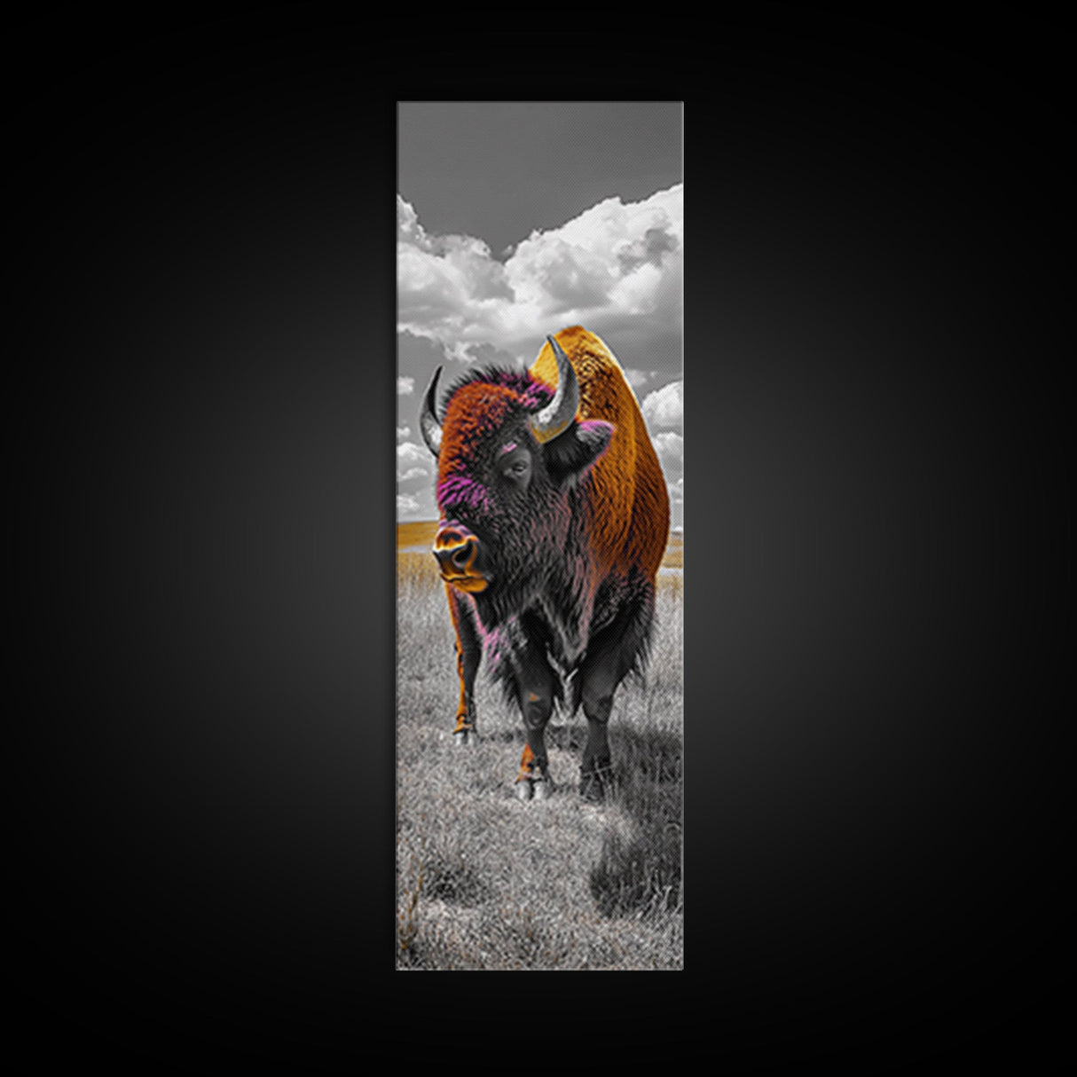 Vibrant Western Bison Framed Canvas Print | Rustic Wildlife Art | Moody Southwest Wall Art | Farmhouse Decor | Nature Art | Gift Idea