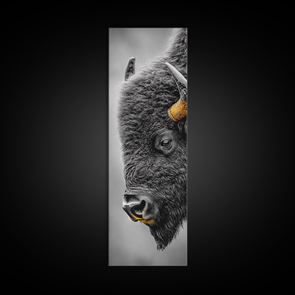 American Bison Close-Up Framed Canvas Print | Rustic Wall Art | Western Decor | Moody Art | Wildlife Painting | Gift Idea | Farmhouse Art