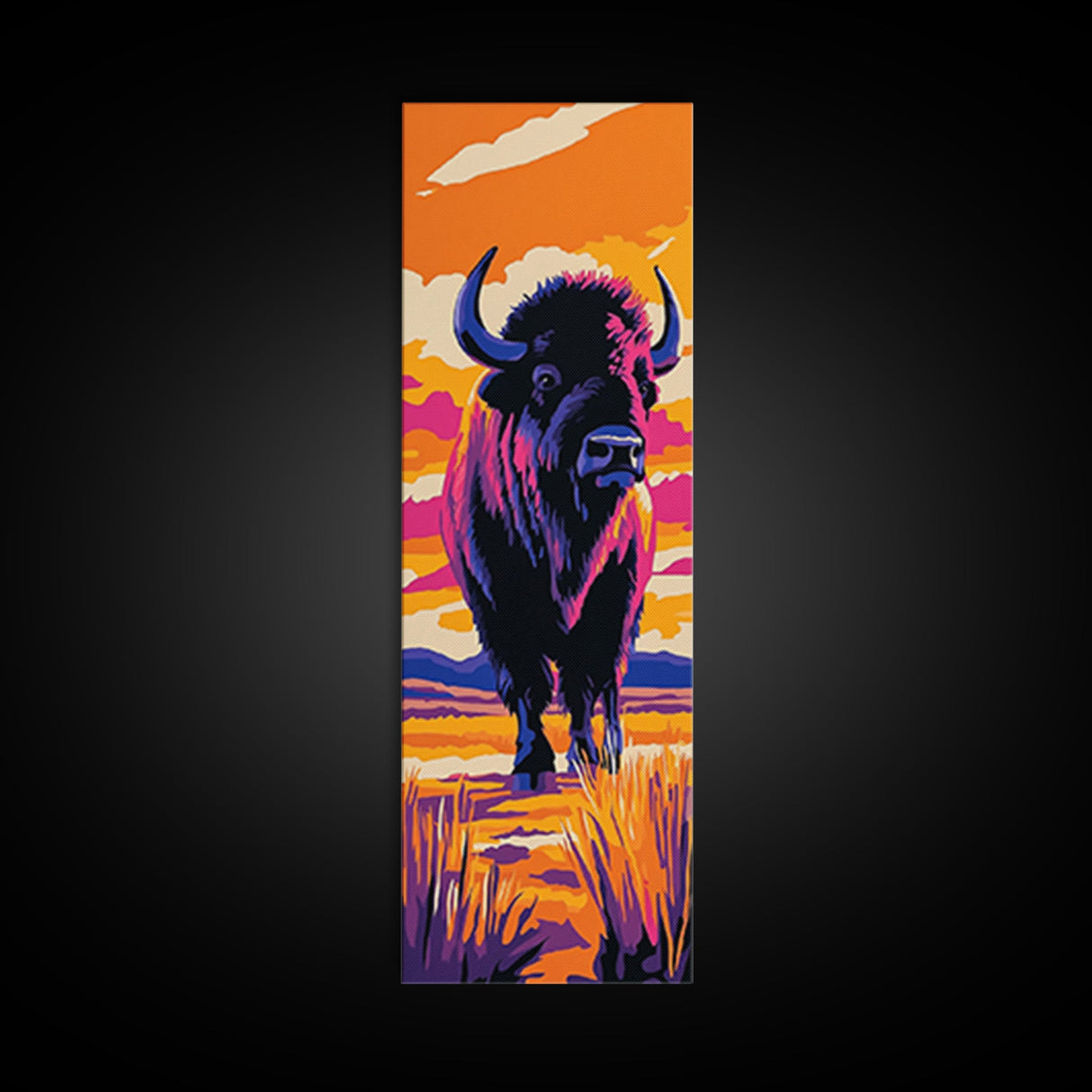 Vibrant Bison Canvas Print Pink Orange Wall Art Southwest Wall Art Rustic Art Tall Narrow Art Gift Idea Him