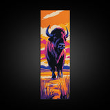Vibrant Bison Canvas Print Pink Orange Wall Art Southwest Wall Art Rustic Art Tall Narrow Art Gift Idea Him