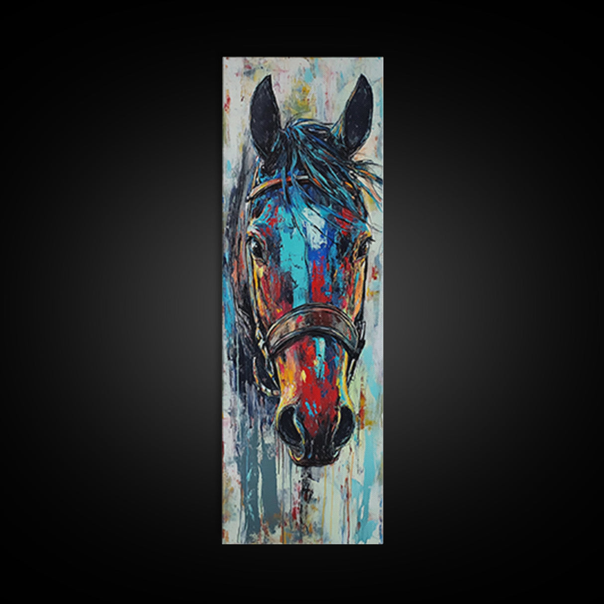 Abstract Horse Portrait Framed Canvas Print Moody Art Rustic Wall Art Southwest Wall Art Extra Tall Narrow Art