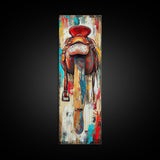 Rustic Saddle Painting Canvas Print Farmhouse Wall Art Moody Art Rustic Decor Southwest Wall Art Tall Narrow Art