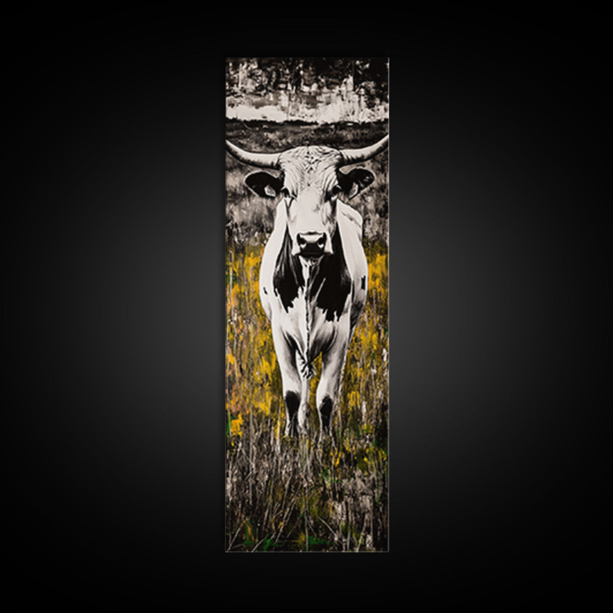 Moody Black and White Cow Canvas Print rustic wall art farmhouse decor southwest wall art bull and bear art wabi sabi wall art
