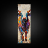 Colorful Bull Painting Canvas Print rustic wall art, barn landscape oil painting, farmhouse art, gift idea him, moody art decor