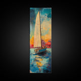 Sailboat at Sunset Framed Canvas Print, Nautical Painting, Coastal Wall Art, Seascape Painting, Nautical Decor, Gift Idea Her