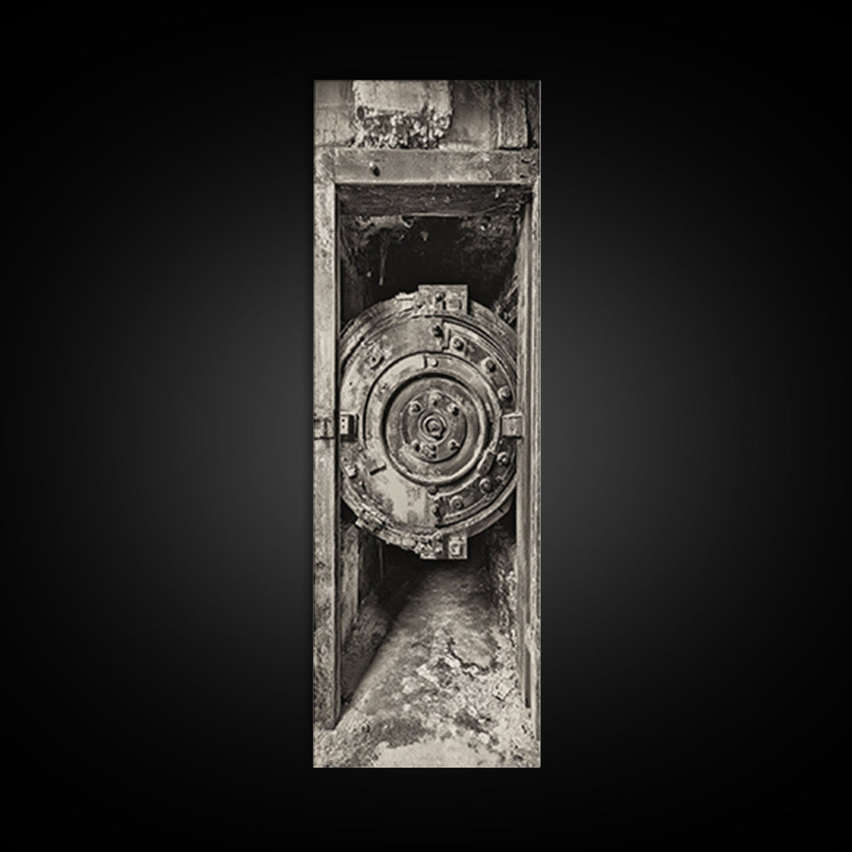 Abandoned Vault Door, Rustic Canvas Print, wabi sabi art, rustic decor, moody art, industrial wall art, antique architecture, above bed wall art