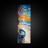 Tropical Beach Sunset Framed Canvas Print Coastal Wall Art Nautical Painting Seascape Art Palm Tree Painting Coastal Decor