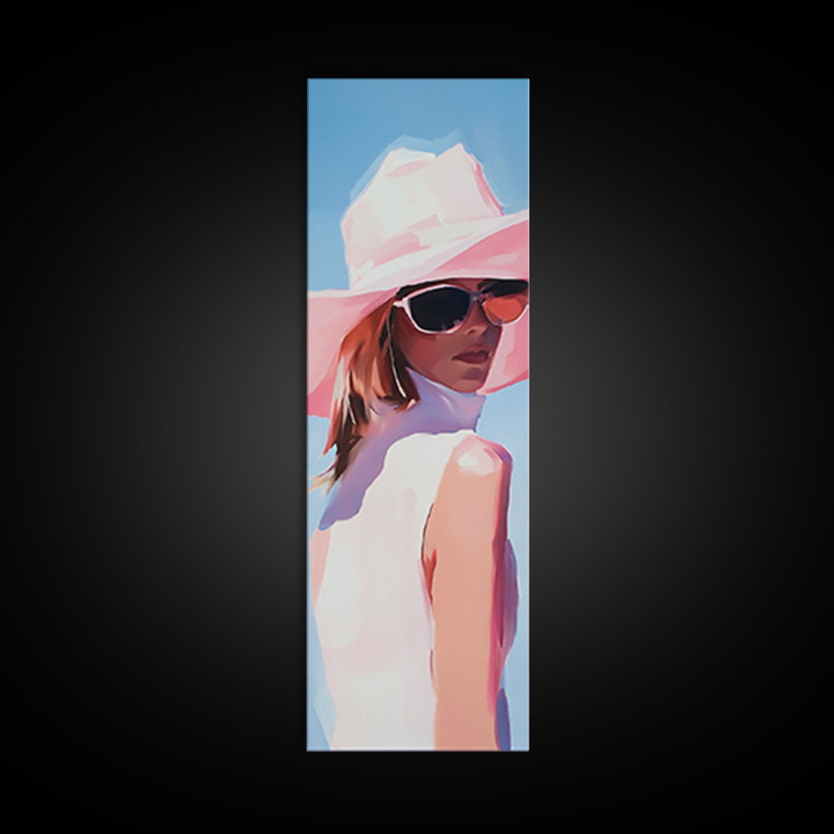 Chic Woman in Pink Hat Light Pink Wall Art Framed Canvas Print Fashion Illustration Modern Home Decor Bedroom Art