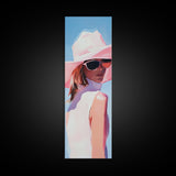 Chic Woman in Pink Hat Light Pink Wall Art Framed Canvas Print Fashion Illustration Modern Home Decor Bedroom Art