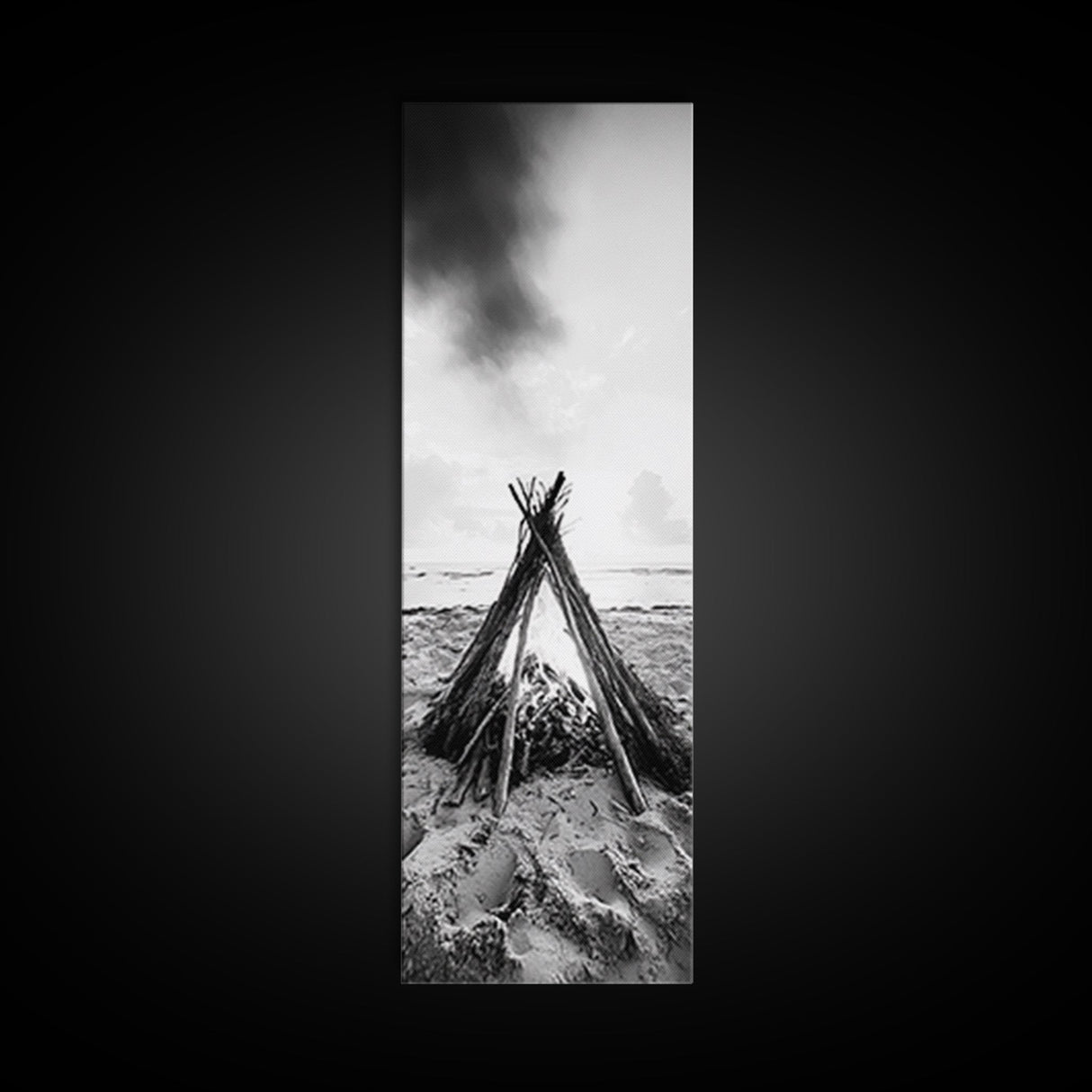 Beach Bonfire, Minimalist Art, Framed Canvas Print, nautical wall art, rustic decor, coastal painting, zen wall art, moody art, minimalist art