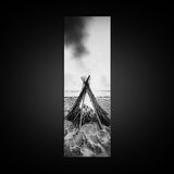 Beach Bonfire, Minimalist Art, Framed Canvas Print, nautical wall art, rustic decor, coastal painting, zen wall art, moody art, minimalist art