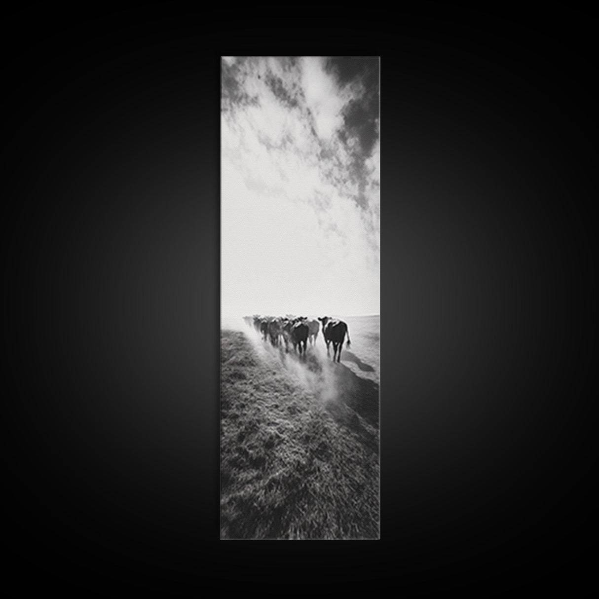 Dusty Cattle Drive, Western Landscape, Framed Canvas Print, Rustic Wall Art, Moody Art, Extra Wide Art, Southwest Wall Art