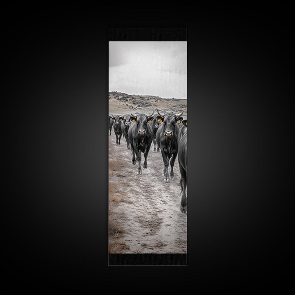 Western Cattle Drive Framed Canvas Print | Rustic Farmhouse Art | Moody Art | Vintage Cowboy Painting | Above Sofa Wall Art | Gift Idea