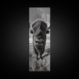 Majestic Bison Close-Up, Framed Canvas Print, rustic wall art, cowboy home décor, wildlife photography, farmhouse art, black and white photography