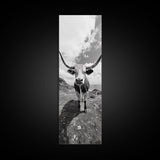 Texas Longhorn Art, Canvas Print, rustic decor, bull and bear art, cowboy western wall art, farmhouse decor, barn landscape oil painting