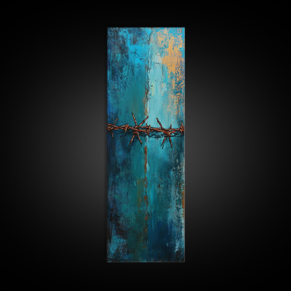 Barbed Wire Abstract Framed Canvas Print, rustic wall art, southwest wall art, geometric wall art, teal wall art, farmhouse décor, gift idea