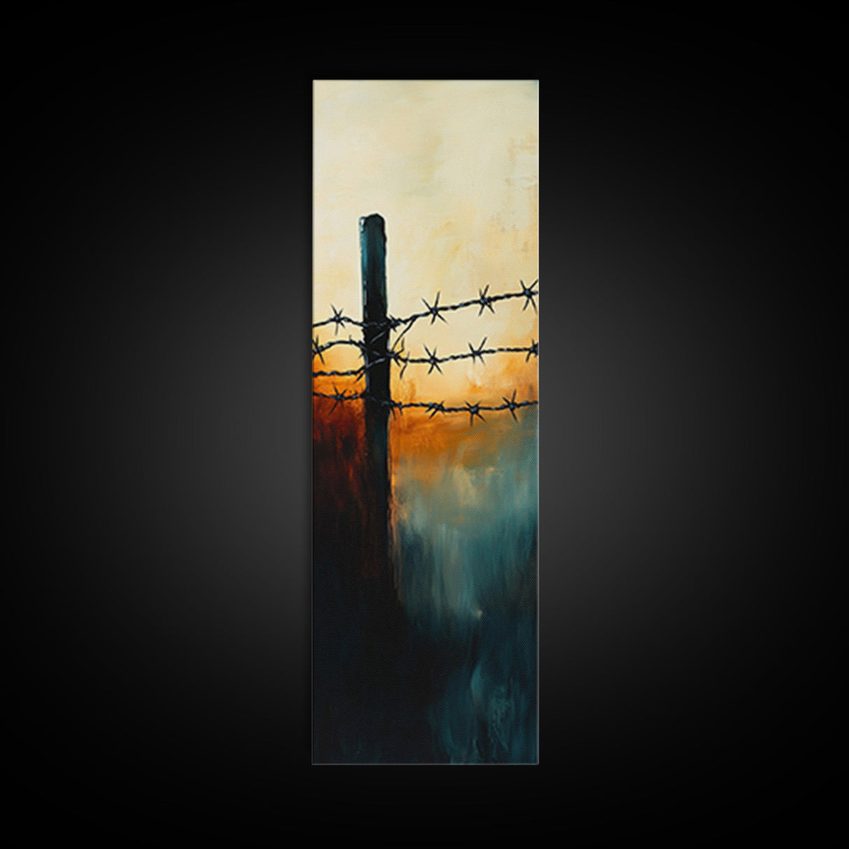 Barbed Wire watercolor, Canvas Print, rustic décor, landscape painting, moody art, southwest wall art, coastal landscape art, farmhouse art
