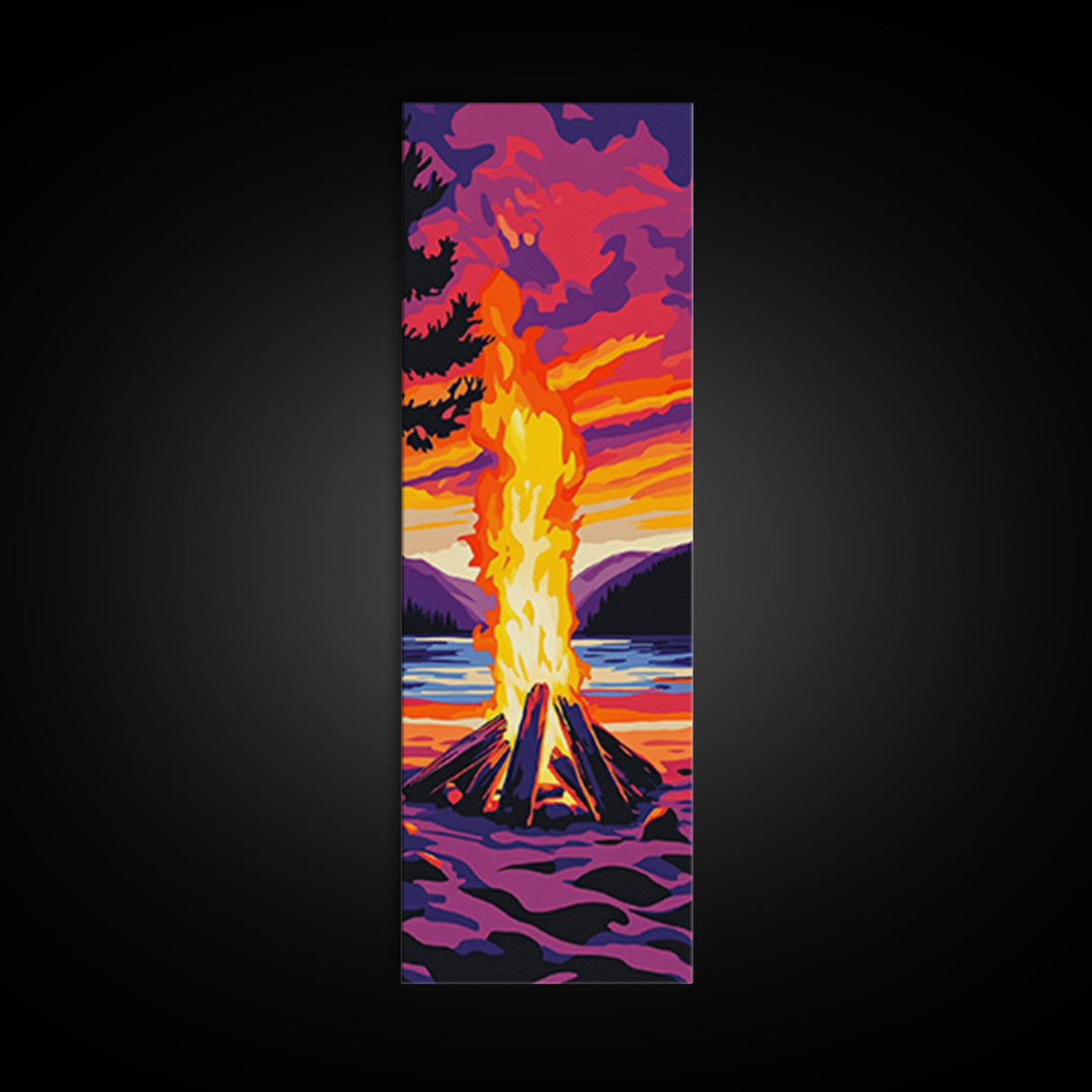 Sunset Campfire Canvas Print, landscape painting, moody art, southwest wall art, mountain painting, coastal décor, rustic décor, gift idea him