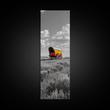 Nostalgic Wagon Trail Framed Canvas Print | Western Decor | Rustic Wall Art | Moody Landscape Art | Farmhouse Painting | Gift Idea | Panoramic Art
