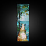 Tranquil Lake Dock Landscape Painting Framed Canvas Print | Coastal Landscape Art | Nautical Wall Art | Lake Tahoe Art | Ocean Decor