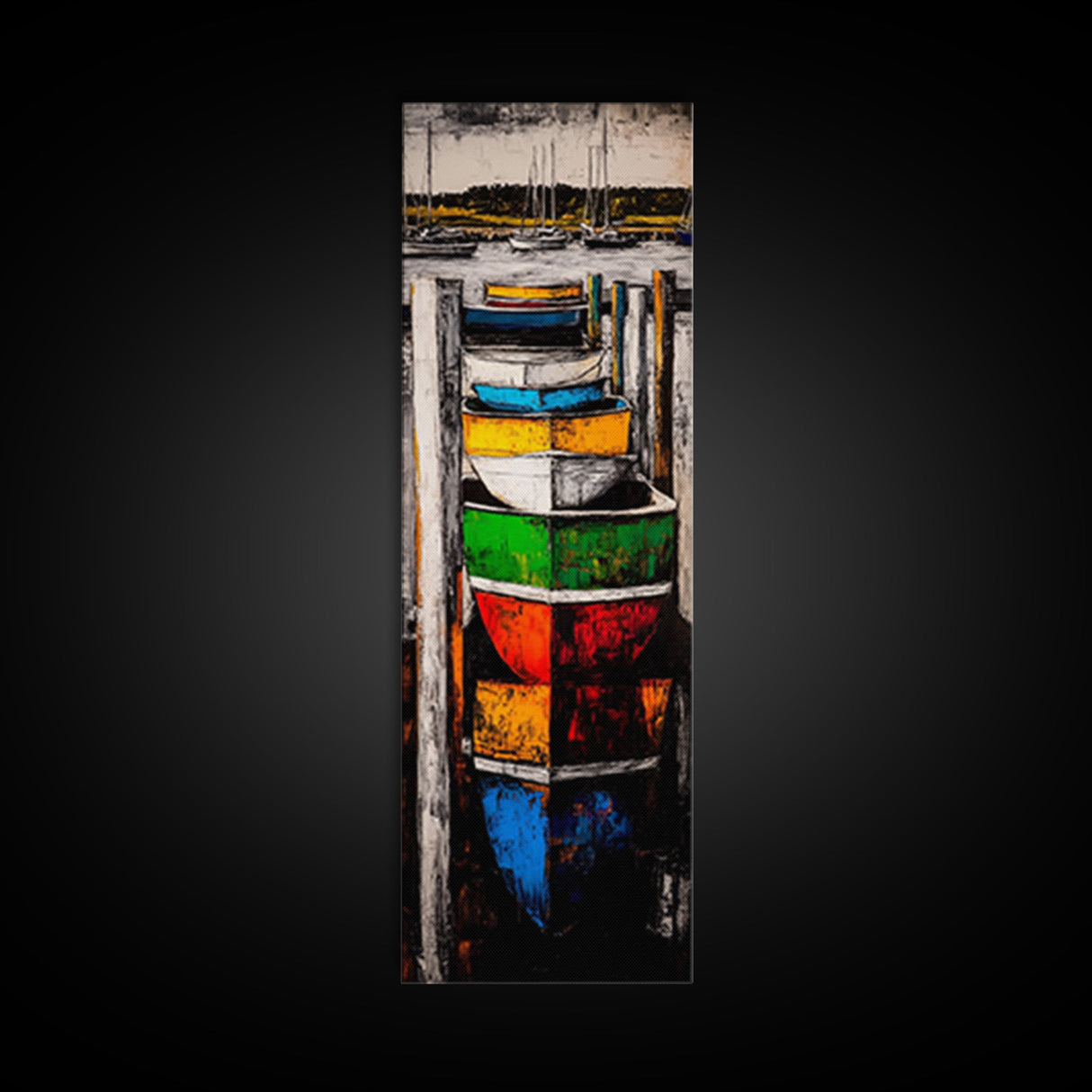 Vibrant Boat Dock Nautical Painting Framed Canvas Print | Seascape Painting | Coastal Decor | Nautical Wall Art | Ocean Art