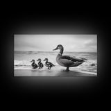 Duck family, bird art, whimsical art, coastal decor, nature painting, extra wide art, panoramic art, above couch art, framed canvas print