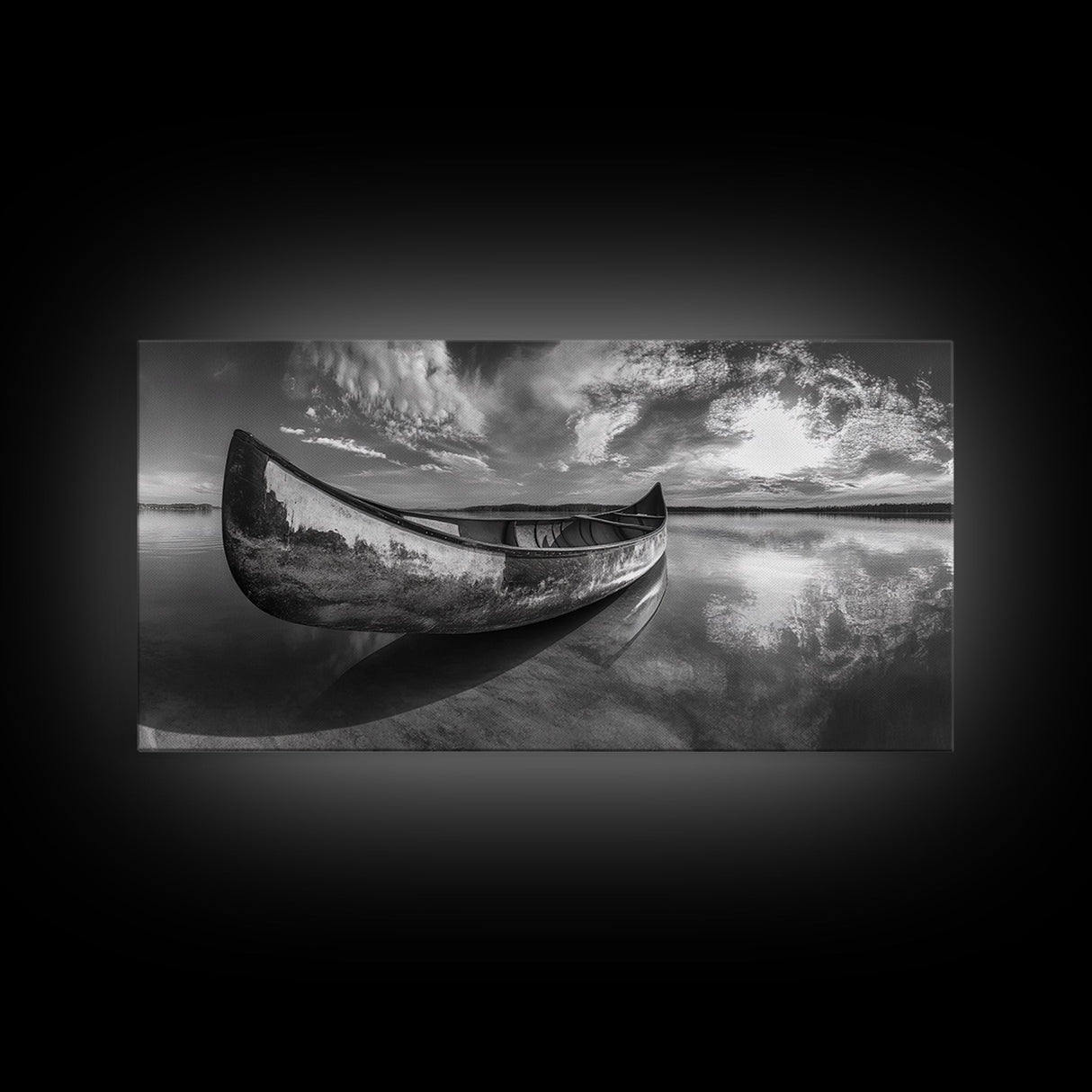 Canoe, Nautical Decor, Lake Tahoe Art, Coastal Wall Art, Above Couch Art, Rustic Art, Panoramic Painting, Framed Canvas Print