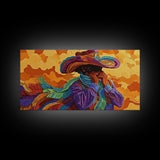 Bold Cowboy Portrait, western art, chicano art, rustic wall art, southwest wall art, moody art, colorful oil painting, canvas print