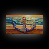 Anchor at Sunset, nautical painting, coastal decor, ocean art, framed canvas print, above sofa art, beach house decor, seascape