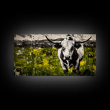 Bull Painting, rustic wall art, bull and bear art, farmhouse decor, green wall art, bold statement art, dramatic painting, Canvas Print