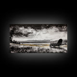 Covered Wagon, barn landscape oil painting, rustic wall art, farmhouse decor, panoramic art, smoky mountain art, Framed Canvas Print, landscape