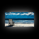 Beach Chair, coastal decor, nautical painting, seascape painting, ocean view, lake Tahoe art, blue and green wall art, Framed Canvas Print, surf
