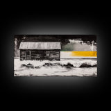 Wooden Cabin, rustic wall art, farmhouse art, barn landscape oil painting, moody art, dark romance painting, Framed Canvas Print, western decor