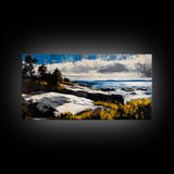 Coastal Landscape, Maine oil painting, seascape painting, landscape painting, nautical wall art, extra wide art, framed canvas print
