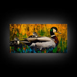 Mallard Duck Painting, Colorful Wildlife Art, Nature Lover Gift, Whimsical Wall Art, Framed Canvas Print, Rustic Home Decor, Bird Art